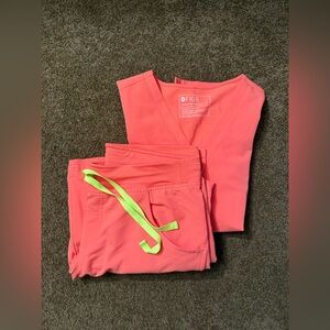 Medium Hot Coral Figs Scrub Set